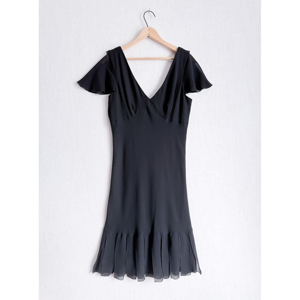 Pomponix Y2K Black V-Neck Flutter Sleeve Drape Back Dress M‎